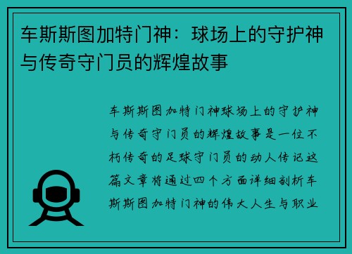 车斯斯图加特门神：球场上的守护神与传奇守门员的辉煌故事